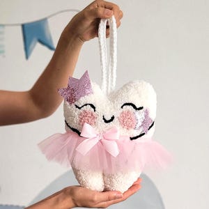 Personalized Tooth Fairy Pillow with Pocket, Tooth Fairy Letter, Keepsake Baby Shower Gift, Tooth Cushion, Tooth Fairy Pillow with Crown ballerina tooth