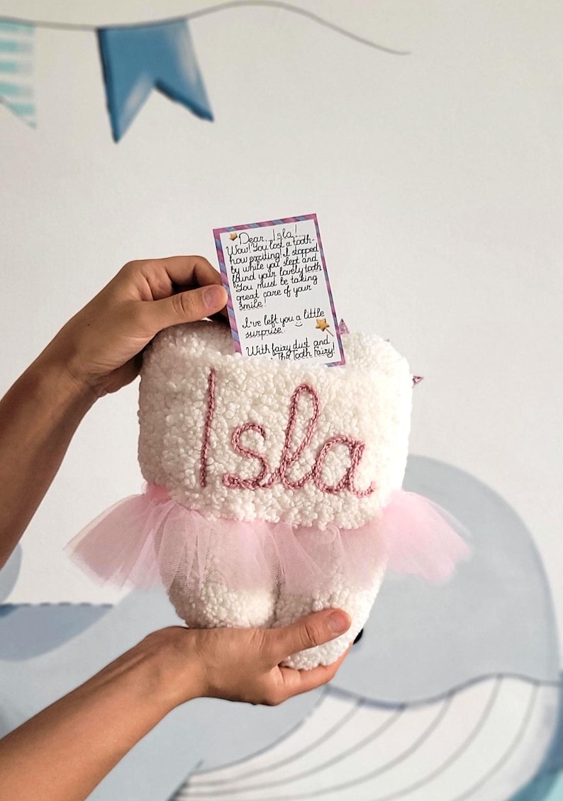 Personalized Tooth Fairy Pillow with Pocket, Tooth Fairy Letter, Keepsake Baby Shower Gift, Tooth Cushion, Tooth Fairy Pillow with Crown image 15