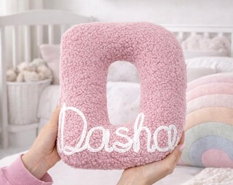 Pink Monogram Letter Pillow, Personalized Nursery and Kids Room Decor