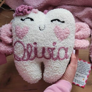 Almohada de Hada de los Dientes con Bolsillo, Regalo para un Diente Perdido, Carta de Hada de los Dientes, Regalo de Recuerdo para Baby Shower, Cojín de Dientes Personalizado,