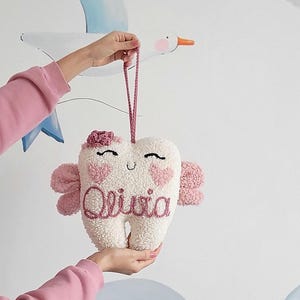 Almohada de hada de los dientes personalizada con bolsillo, carta de hada de los dientes, regalo de recuerdo para baby shower, cojín de dientes personalizado