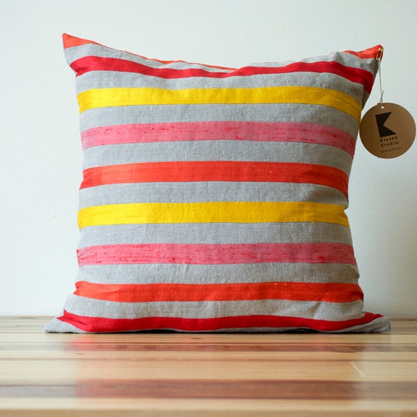 Starburst Stripes Linen and Silk Pillow in Warm Colors- 18 Inches LAST ONE!