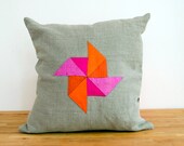Pink and Orange Origami Pinwheel Pillow - 14 Inches