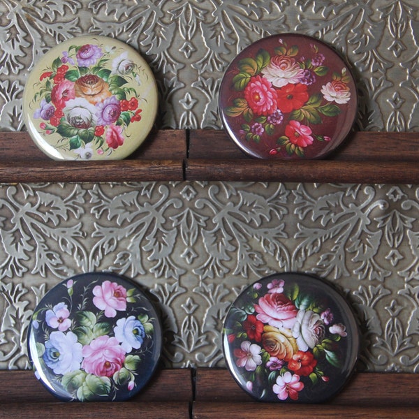 Set of 4 Magnets Zhostovo Russian Folk Art , 2.25 inch