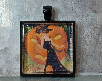 Beautiful and Spooky Halloween Necklace Pendant Vintage Image