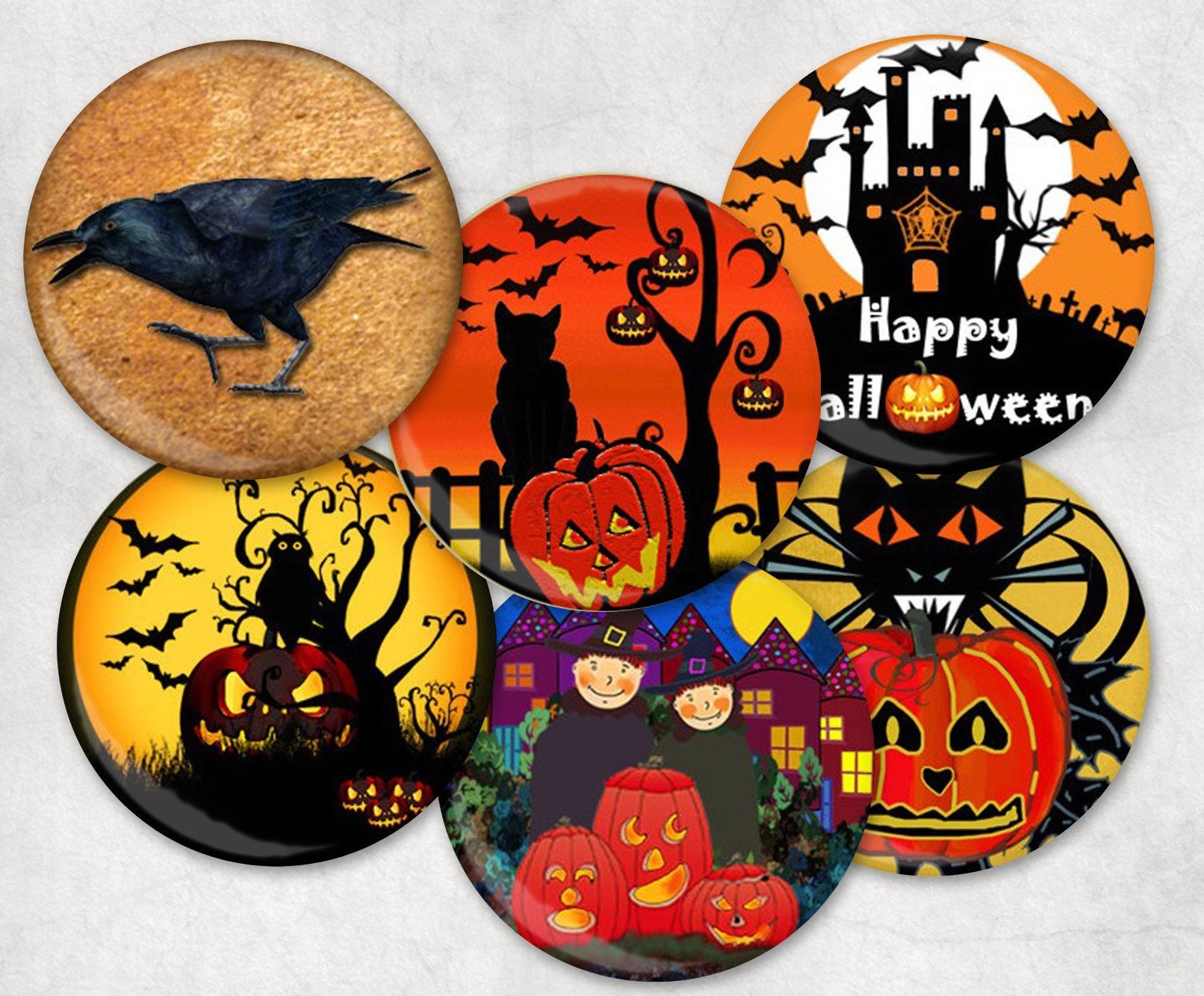 Set of Six Mini Halloween Pin Back Buttons 1 Inch - Etsy