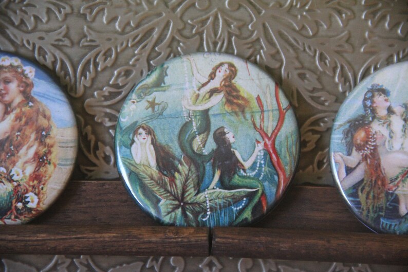 Set of 6 Magical Mermaids Magnets, Pins, Mirrors, or Key Ring - Etsy