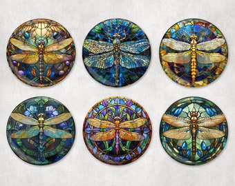 Stunning Nouveau and Stained Glass look Dragonfly Magnets