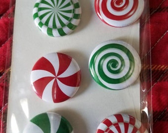 Set of 6 mini one inch  1" magnets Christmas themed