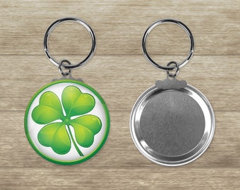Lucky Key Chain 4 leaf clover St Patricks with matching pin back button