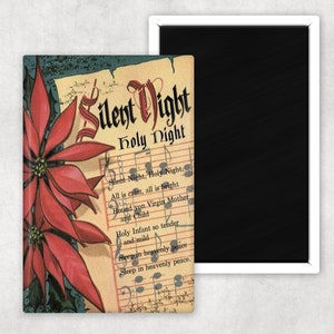 Silent Night Vintage Christmas Greeting on a 2 x 3 Refrigerator Magnet