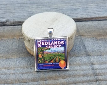 Redlands Select Orange Crate Label Pendant Necklace