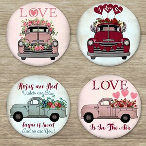 SUPER cute Valentines Farm Truck Pins or Magnets Set of 4