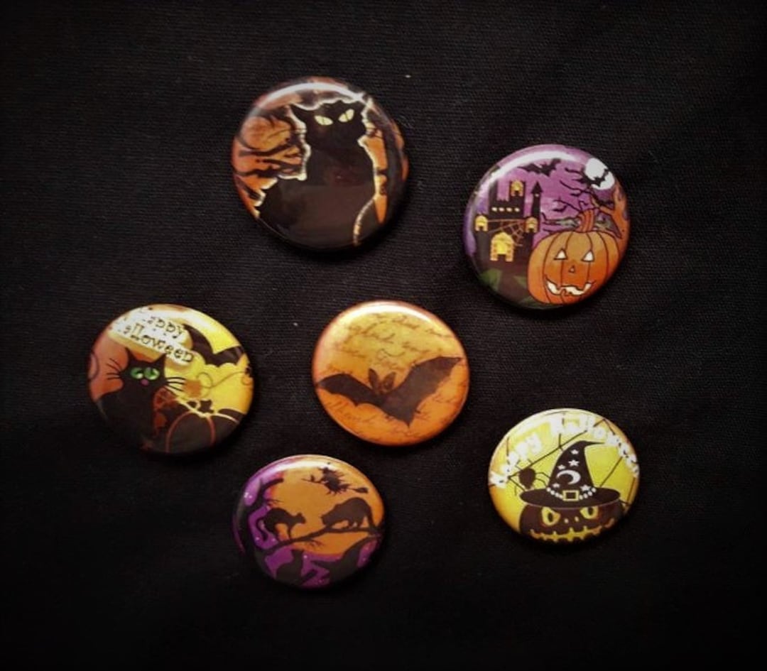 Set of Six Mini Halloween Pin Back Buttons 1 Inch - Etsy