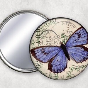 Beautiful Blue Butterfly on Vintage Post Card Mirror