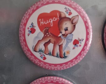 Valentines Day Set of 6 -  Vintage Look Valentines Magnets, Pins or Pocket Mirrors