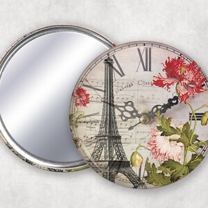 Romantic French Floral Eiffel Tower Design Hand Mirror
