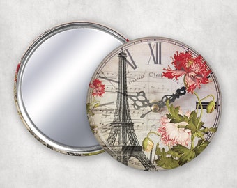 Romantic French Floral Eiffel Tower Design Hand Mirror