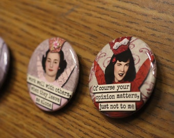 Snarky Gals Pin Set Humorous buttons to wear