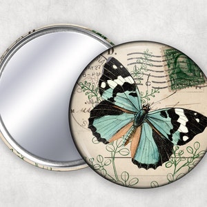 Pretty Butterfly on Vintage Postcard Mirror