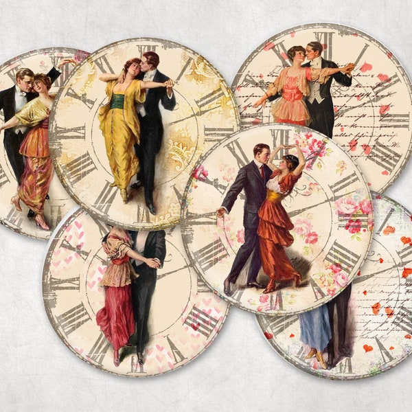 Time to Dance Set of 6 Magnets Romantic Clock