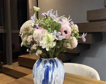 Beautiful blue ink, hand-painted ceramic vase