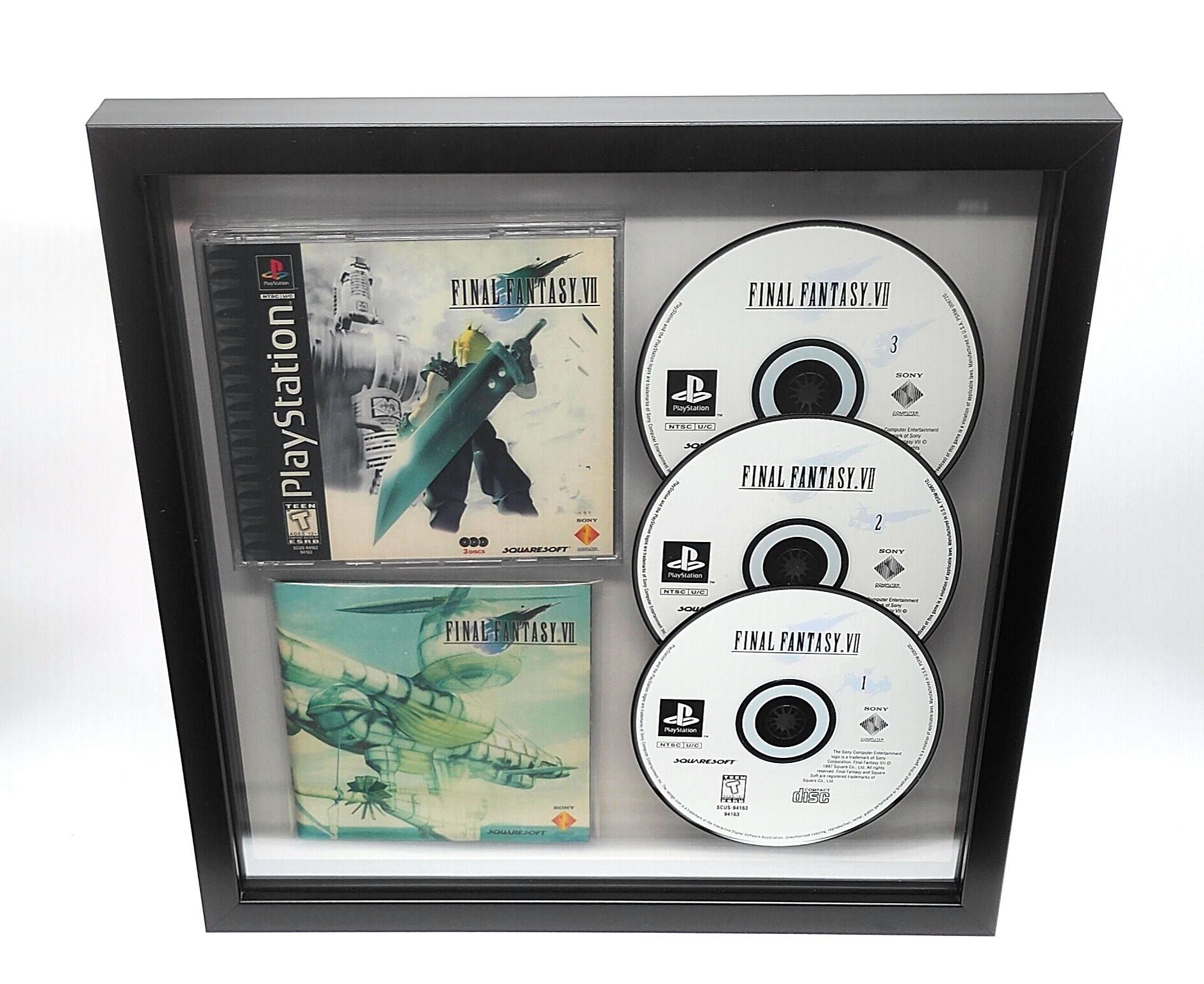 Final Fantasy 7 FF7 PS1 Framed Video Game Shadowbox W/ Case Inlays