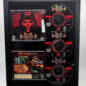 Diablo 2 framed video game shadowbox w/ case inlays discs retro PC wall art gamer nerdy home decor