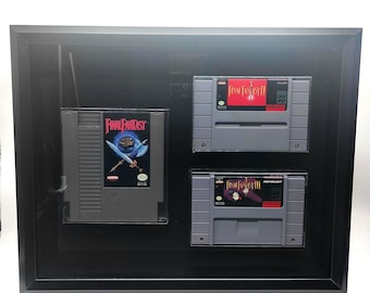 Final Fantasy 1-3 FF1 FF2 FF3 US release framed retro jRPG NES SNES videogame hanging wall art for arcade mancave game room nerdy gamer gift