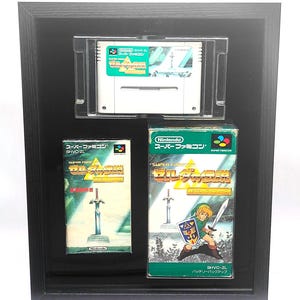 Legend of Zelda Nintendo SNES Japan CIB complete box cartridge and manual  - framed Shadow box retro video game wall art gamer home decor