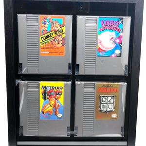 Donkey Kong Kirby Metroid and Zelda NES collection Nintendo Entertainment System cartridges framed retro JRPG video game wall art game room