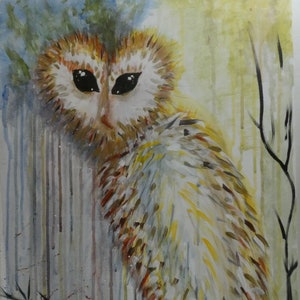 Acrylic Painting of an OWL in the woods, Impressionism, Expressionism, Owl Lover Picture, Great Christmas Birthday or Hanukkah gift New