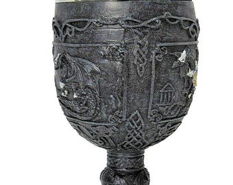 Carved Black Dragon Goblet with Silver Insert and Red Gems