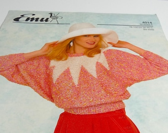 Vintage Sweater DK Knitting PATTERN British 30"- 40" Chest 6 Sizes Dolman Sleeves on 1 Sheet Page