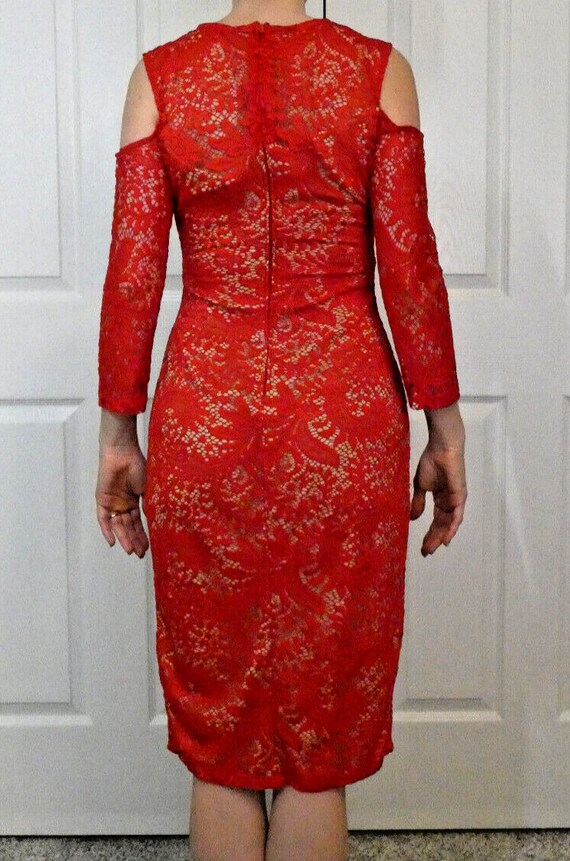 red lace cold shoulder dress Midi Dress Ruffle Lace Cold Shoulder Cocktail Dress Sexy Red Lace Dress Cold -Shoulder Dress Lace