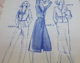 Womans Shawl Collar Dress and Blouse Vintage Stretch & Sew Pattern 1565 Clothing Retro Knit 70s Ann Person Bust 28/30/32/34/36/38/40/42/44