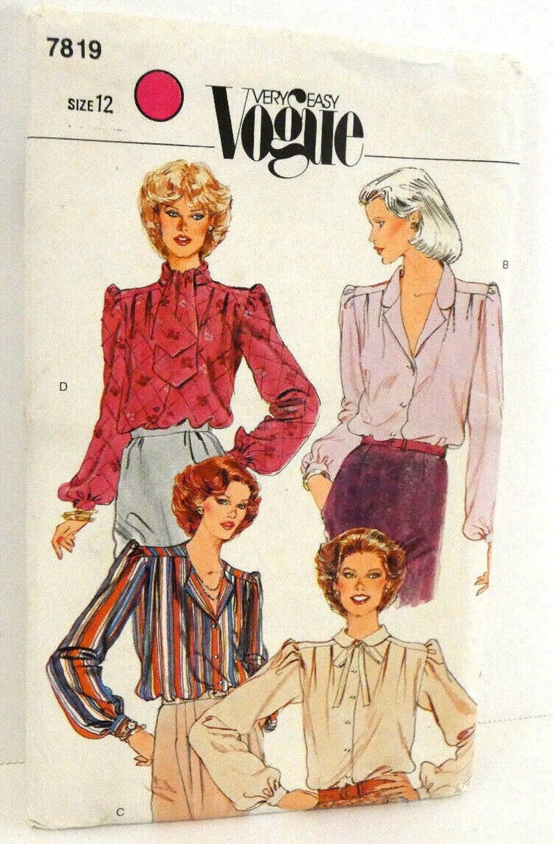 Vintage Vogue Pattern Womens Blouse and Tie Tops 4 Styles Size 12 UK/8 USA Uncut New DIY Sewing from Engand in Metrics image 1