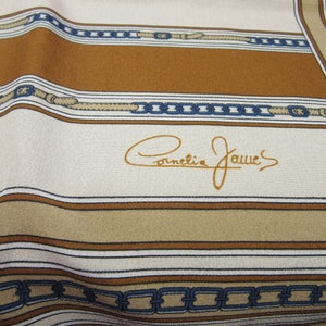 Vintage Cornelia James Scarf, 30 x 30 inch, Abstract, Geometric, Shades of Brown and Blue Chain Link Belts, Signed image 1