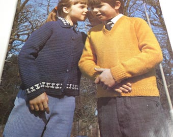 Vintage Pattern Booklet 1971 Double Knitting Sweater Robe Pants Tunic Scarf Beret Socks Youth Child Teen UK Sizes 22" - 38" w/2 crochet