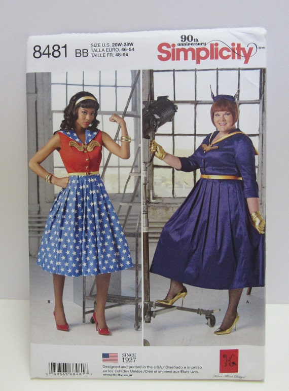 plus size womens dress pattern halloween party costume cosplay anime  simplicity 8481 wonder woman xlarge size 20w  28w diy new uncut