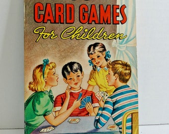 Book 50 Card Games for Children 1946 Antique Fun Playing Collectible Paperback Pencil Drawings