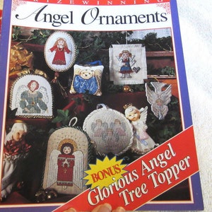 Angel Ornaments Cross Stitch Patterns Booklet Vintage Pictures Towels Aprons Table Runners Christmas Stocking Tree Topper Fabric Painting