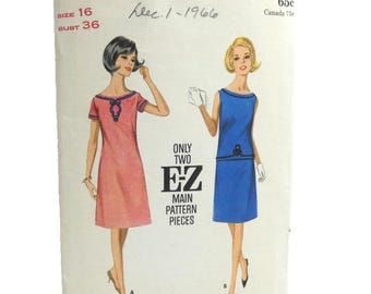 Vintage Butterick Pattern #4090 Misses Size 16 Bust 36 DIY 1966 One or Two Piece Dress Cool 60's Style You Sew Cut & All Pieces Here