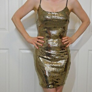 Gold Sequin Dress by Olive Tree PROM Sexy Body Con Party Date Night Made in USA Hubba Hubba  Women Size S