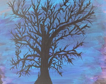 Original Acrylic Painting Made in Lexington, KY, Blueprint Of A Tree Artist Signed Spooky 250 Year Old Bur Oak