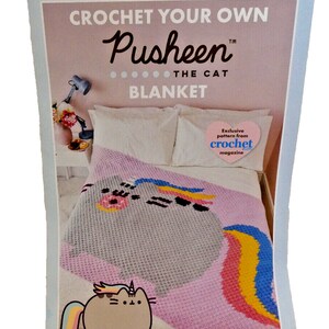 Pusheen The Cat Blanket Pattern Crochet Your Own DIY Yarn Adults or Childs Girls Afghan Lap Robe to Make for Birthday or Christmas Gift