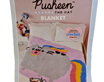 Pusheen The Cat Blanket Pattern Crochet Your Own DIY Yarn Adults or Childs Girls Afghan Lap Robe to Make for Birthday or Christmas Gift