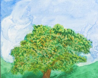 Watercolor Artwork 16 x 20 Painting Artist Original Henderson BUR OAK TREE in Lexington, Kentucky