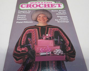 Quick & Easy Crochet Pattern Vintage Booklet, Fall Holiday 1986, Cardigan, Puppies, Granny Square, Pillows, Shawls, Vest, Directions, DIY