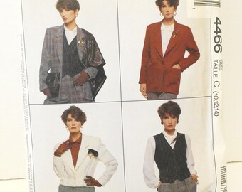 Vintage Pattern McCalls Jacket Vest DIY Sew #4466 Sizes 10, 12, 14 Uncut 1980s Office Core Chic Sew Yourself Pockets Buttons